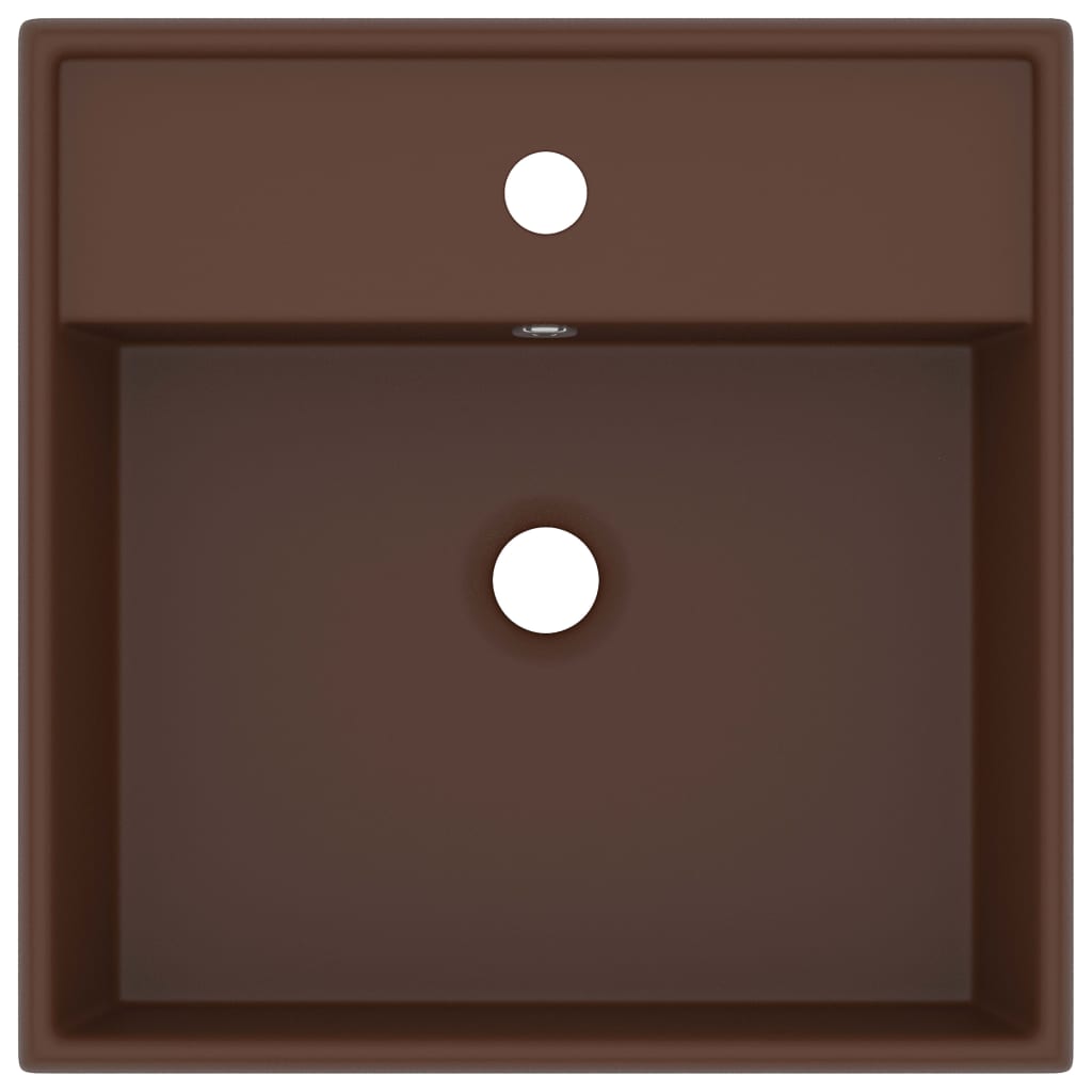 Lavabo Troppopieno Cubico Marrone Scuro Opaco 41x41cm Ceramica - homemem39