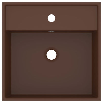 Lavabo Troppopieno Cubico Marrone Scuro Opaco 41x41cm Ceramica - homemem39