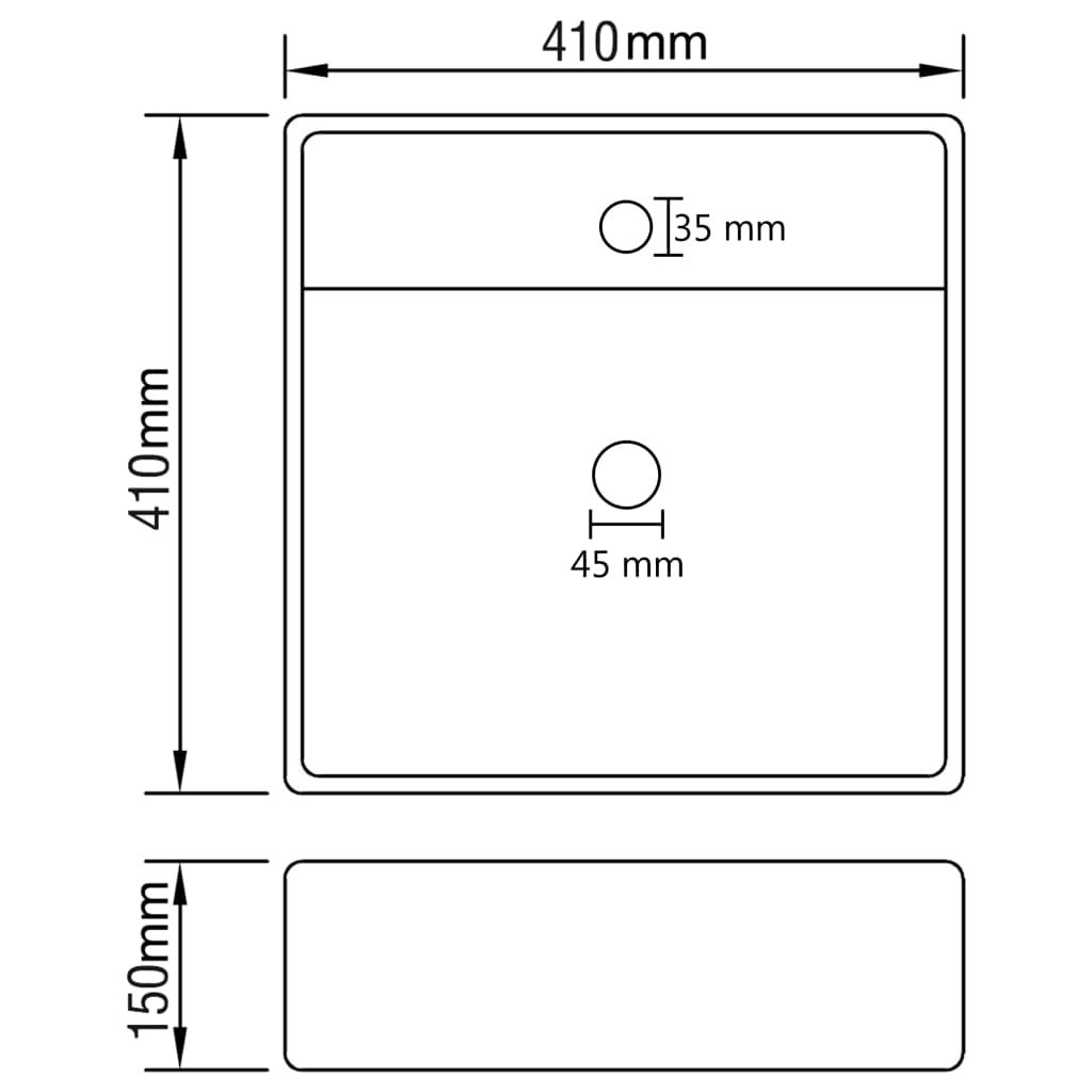 Lavabo Troppopieno Quadrato Nero Opaco 41x41cm Ceramica | homemem39