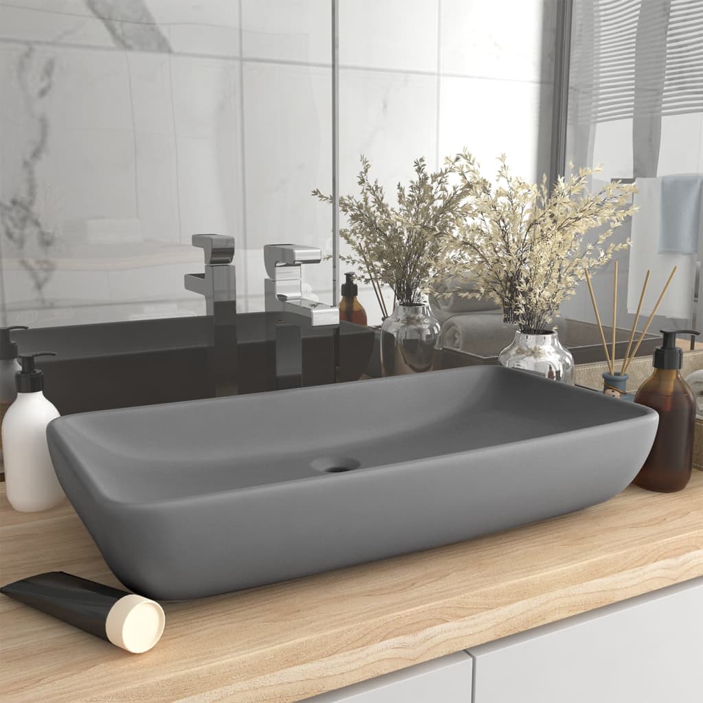 Lavabo Lusso Rettangolare Grigio Chiaro Opaco 71x38 cm Ceramica - homemem39
