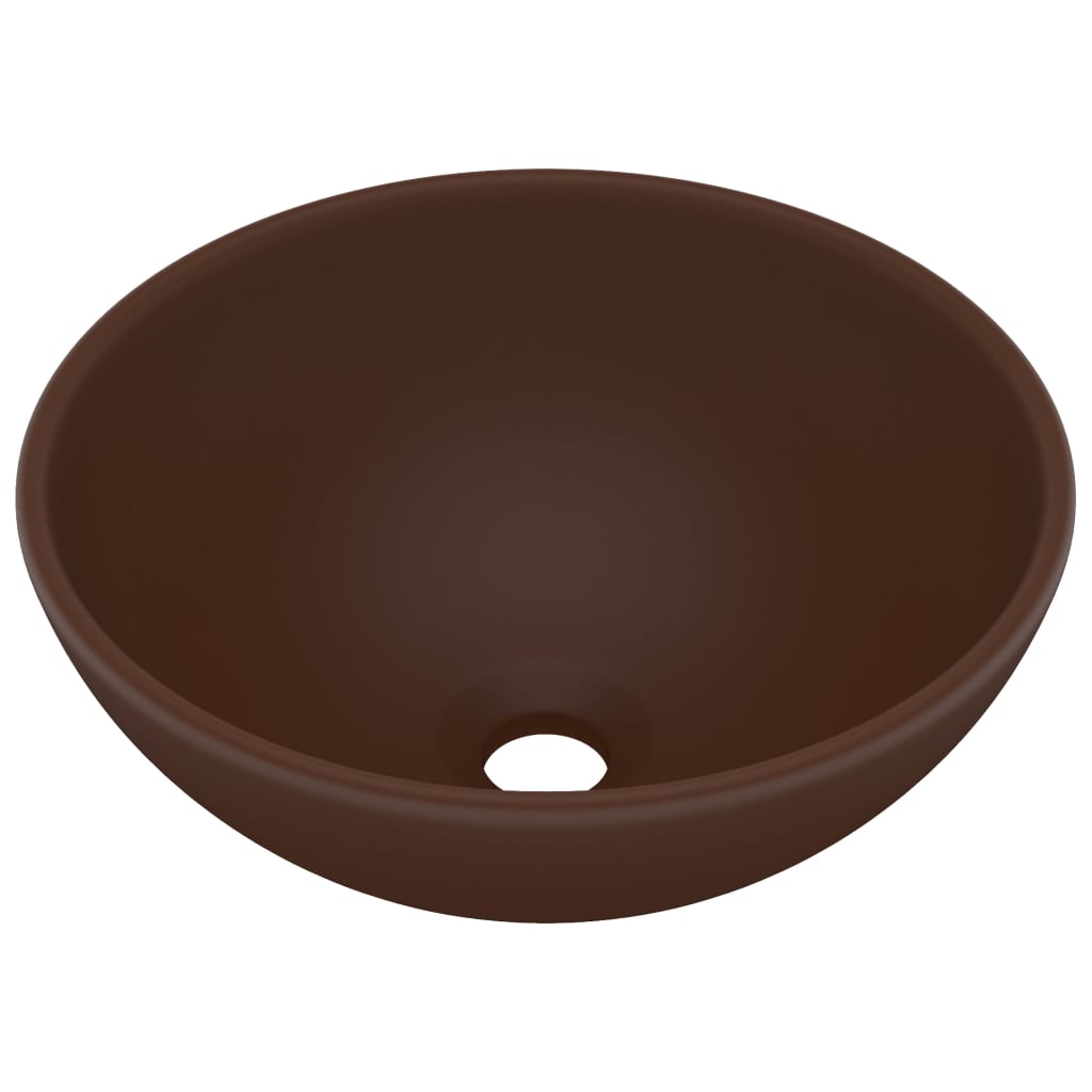 Lavandino Lusso Rotondo Marrone Scuro Opaco 32,5x14 cm Ceramica - homemem39