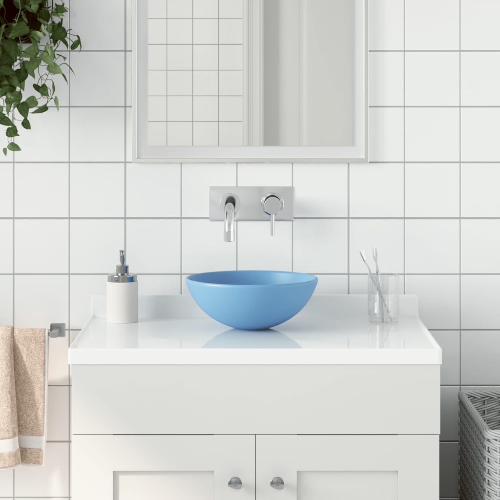 Lavandino da Bagno in Ceramica Azzurro Rotondo - homemem39