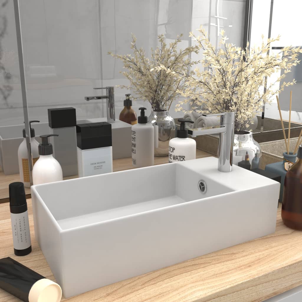 Lavandino con Troppopieno in Ceramica Bianco Opaco - homemem39
