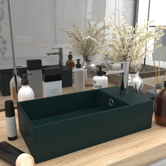 Lavandino con Troppopieno in Ceramica Verde Scuro - homemem39