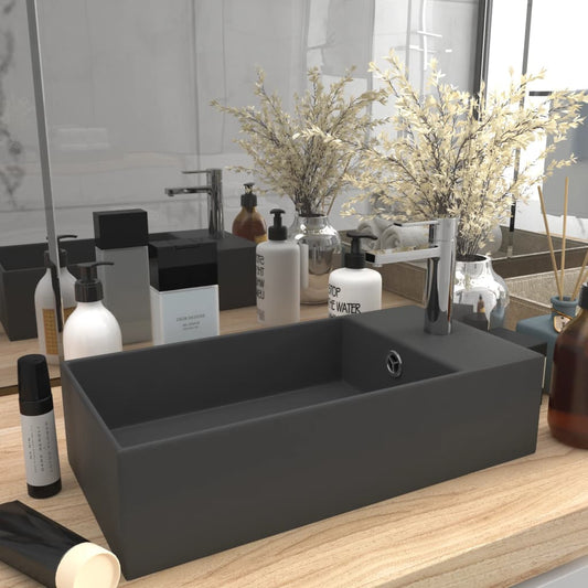 Lavandino con Troppopieno in Ceramica Grigio Scuro - homemem39