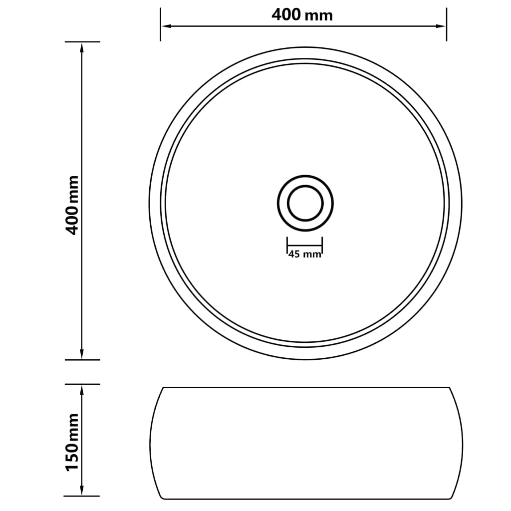 Lavandino Lusso Rotondo Bianco Opaco 40x15 cm in Ceramica