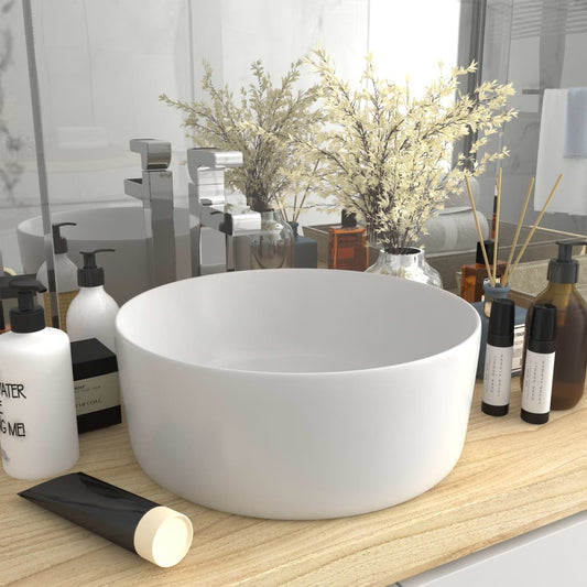 Lavandino Lusso Rotondo Bianco Opaco 40x15 cm in Ceramica - homemem39