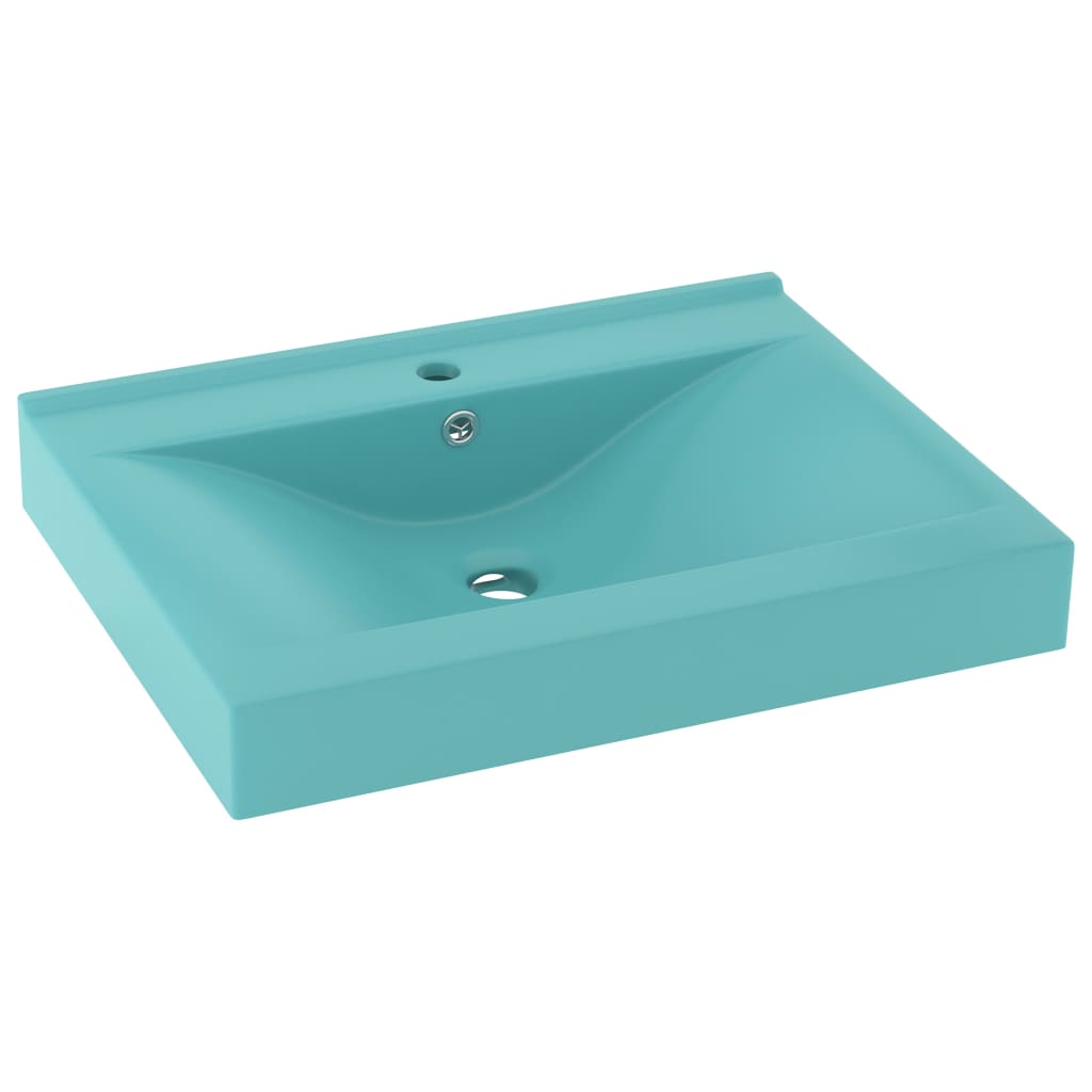 Lavabo con Foro Rubinetto Verde Chiaro Opaco 60x46 cm Ceramica