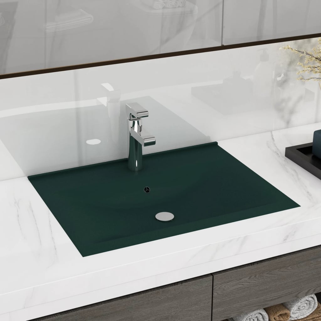 Lavabo con Foro Rubinetto Verde Scuro Opaco 60x46cm in Ceramica - homemem39