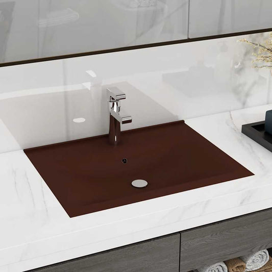 Lavabo con Foro Rubinetto Marrone Scuro Opaco 60x46cm Ceramica