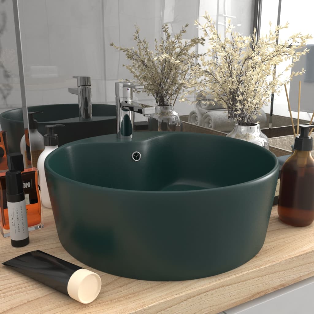 Lavandino con Troppopieno Verde Scuro Opaco 36x13cm in Ceramica - homemem39