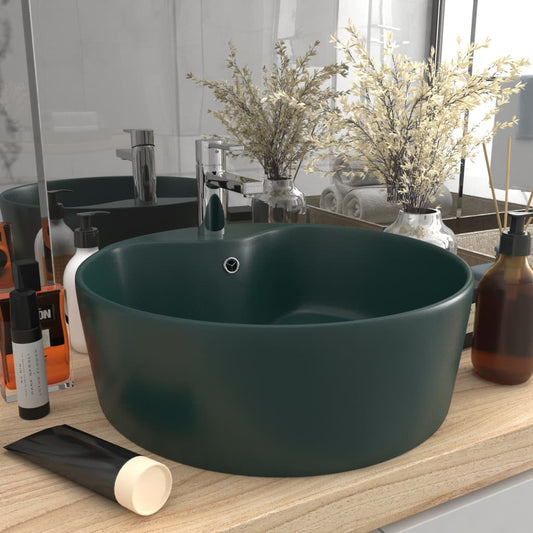 Lavandino con Troppopieno Verde Scuro Opaco 36x13cm in Ceramica - homemem39