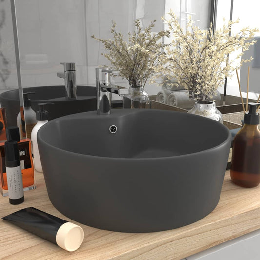 Lavandino con Troppopieno Grigio Scuro Opaco 36x13 cm Ceramica