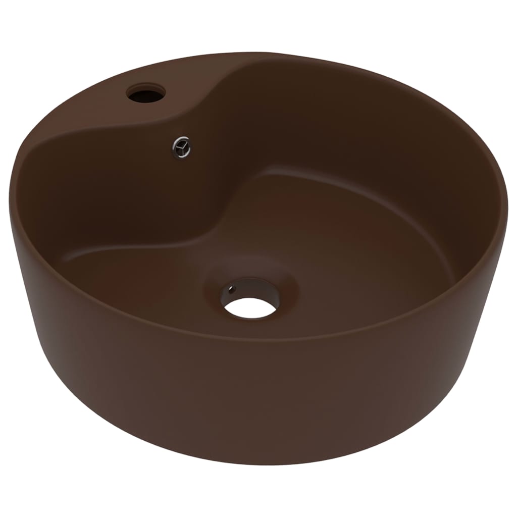 Lavandino con Troppopieno Marrone Scuro Opaco 36x13 cm Ceramica - homemem39