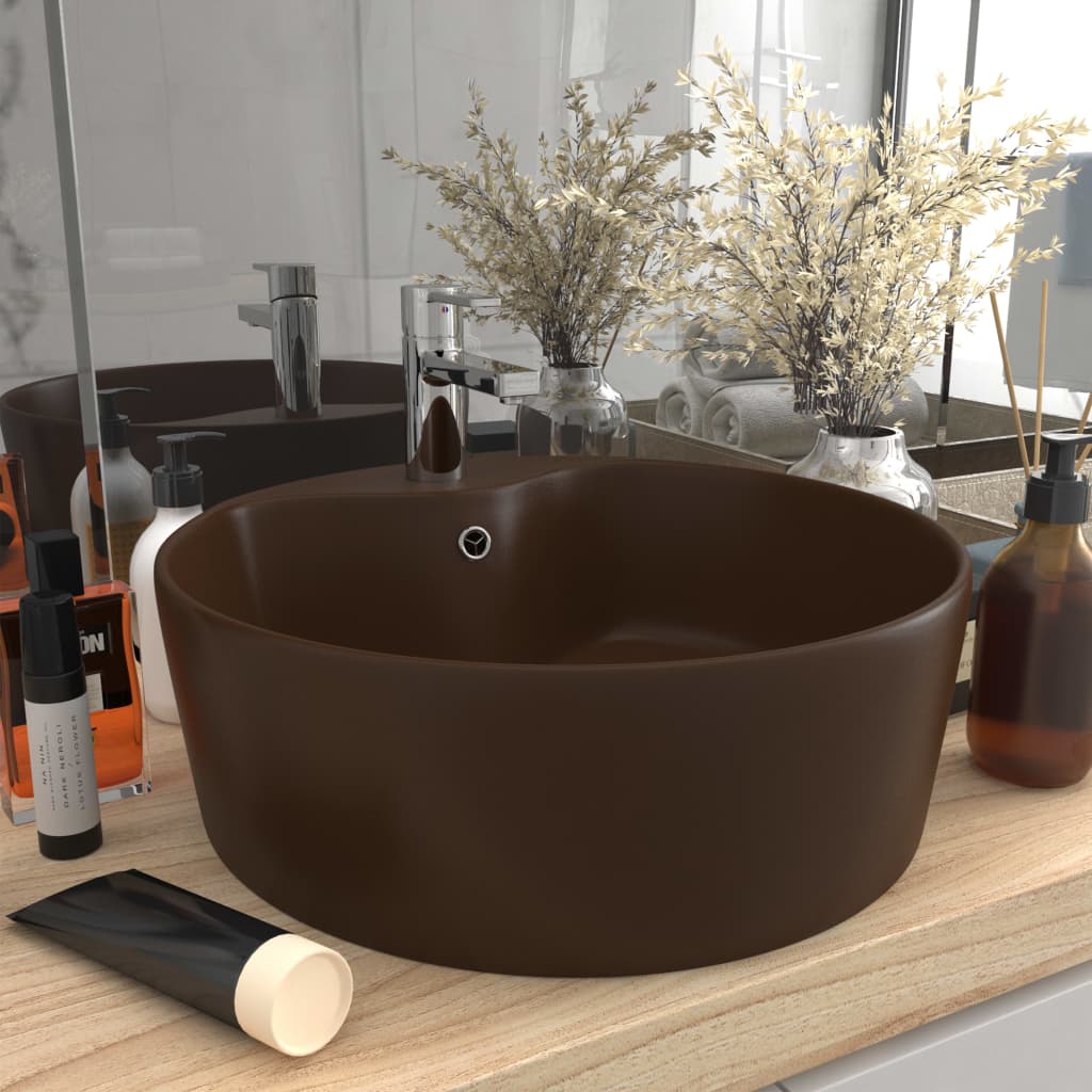 Lavandino con Troppopieno Marrone Scuro Opaco 36x13 cm Ceramica - homemem39