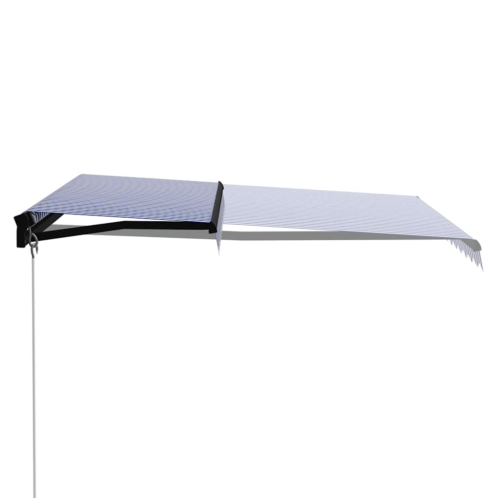 Tenda da Sole Retrattile Manuale con LED 300x250cm Blu e Bianco
