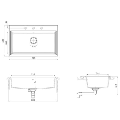 Lavello da cucina Beige 79 x 50 x 31 cm Granito