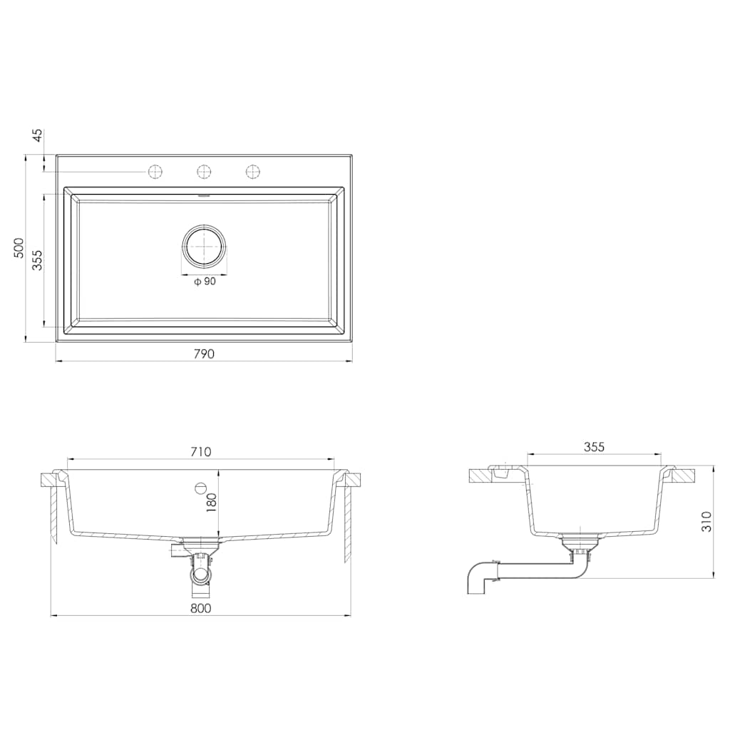 Lavello da cucina Bianco 79 x 50 x 31 cm Granito