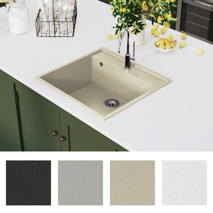 Lavello da Cucina con Foro Troppopieno Beige in Granito - homemem39