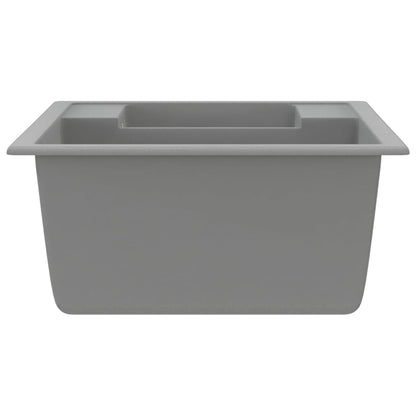 Lavello da Cucina Doppio con Foro Troppopieno Grigio in Granito - homemem39