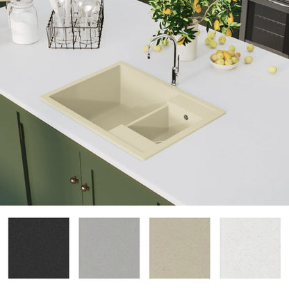 Lavello da Cucina Doppio con Foro Troppopieno Beige in Granito - homemem39