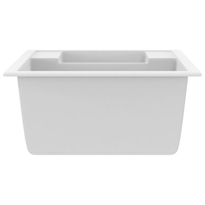 Lavello da Cucina Doppio con Foro Troppopieno Bianco in Granito - homemem39