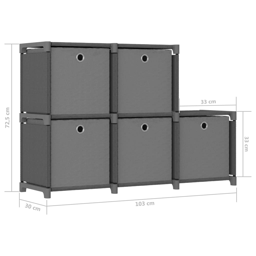 Mensola con 5 Vani a Cubo Scatole Grigia 103x30x72,5 cm Tessuto | homemem39
