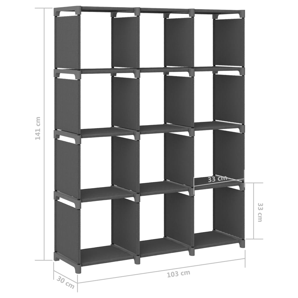 Mensola con 12 Vani a Cubo Grigia 103x30x141 cm in Tessuto | homemem39
