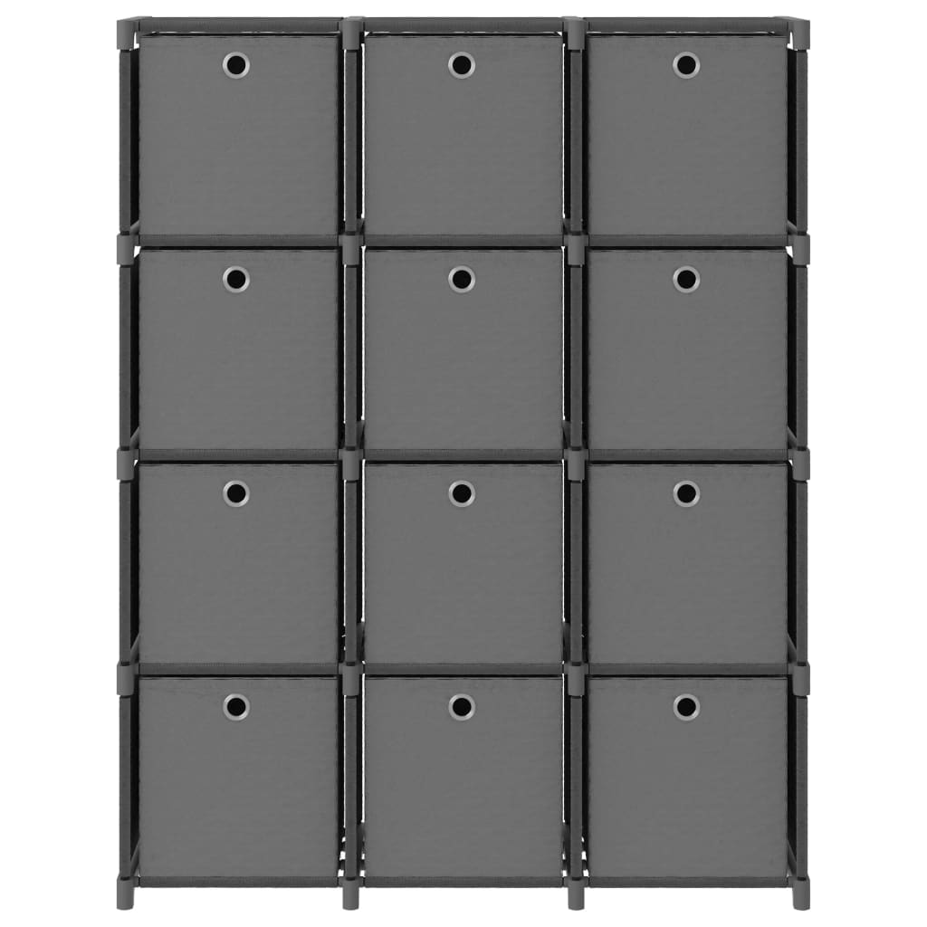 Mensola con 12 Scatole a Cubo Grigia 103x30x141 cm in Tessuto | homemem39