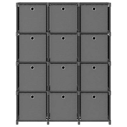 Mensola con 12 Scatole a Cubo Grigia 103x30x141 cm in Tessuto | homemem39