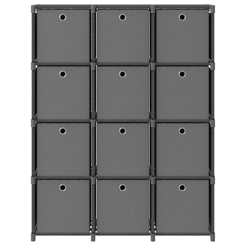 Mensola con 12 Scatole a Cubo Grigia 103x30x141 cm in Tessuto