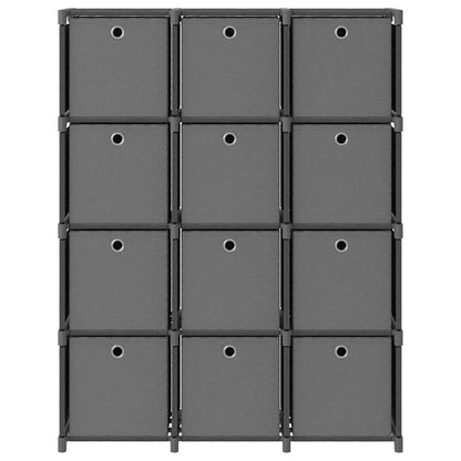 Mensola con 12 Scatole a Cubo Grigia 103x30x141 cm in Tessuto