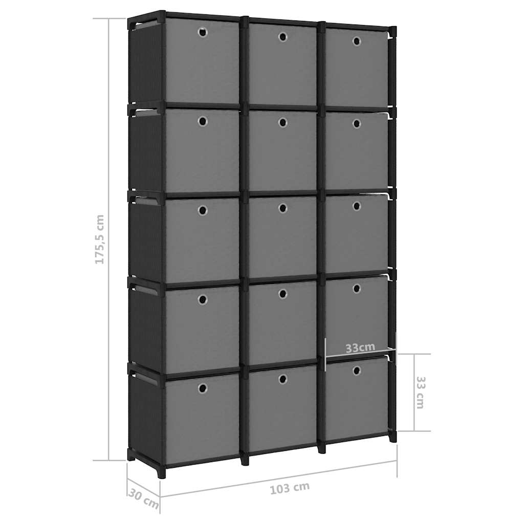 Mobile con 15 Scatole a Cubo Nero 103x30x175,5 cm in Tessuto | homemem39