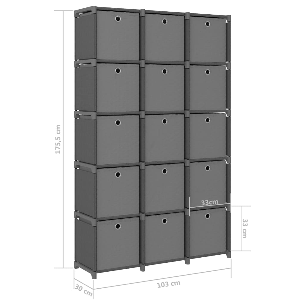 Mobile con 15 Scatole a Cubo Grigio 103x30x107,5 cm in Tessuto | homemem39