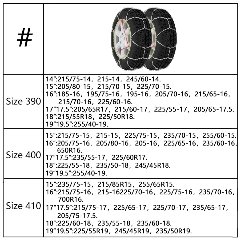 Catene da Neve per Pneumatici 2 pz 16 mm SUV 4x4 Misura 400 | homemem39