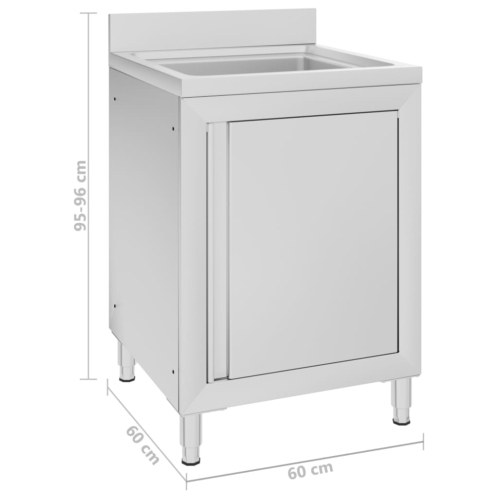 Mobiletto da Cucina con Lavandino in Acciaio Inox 60x60x96 cm - homemem39