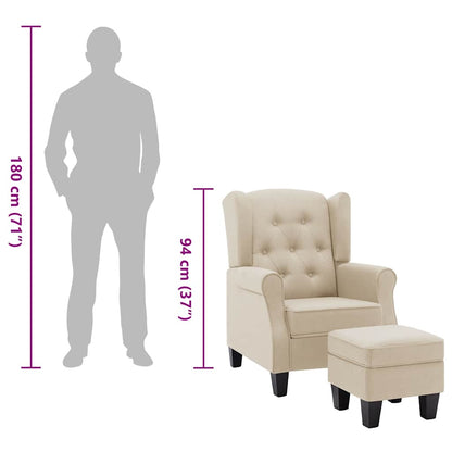 Poltrona con Poggiapiedi Crema in Tessuto - homemem39
