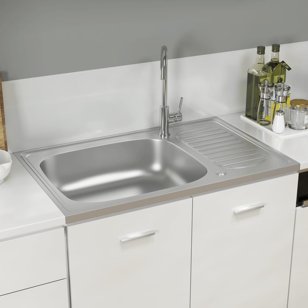 Lavello da Cucina con Scarico Argento 800x500x155 in Acciaio - homemem39