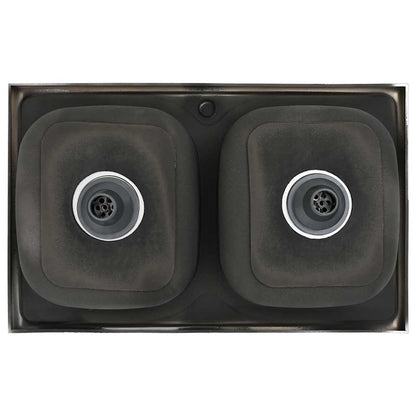Lavello Cucina Doppia Vasca 800x500x155 mm Argento Acciaio Inox - homemem39