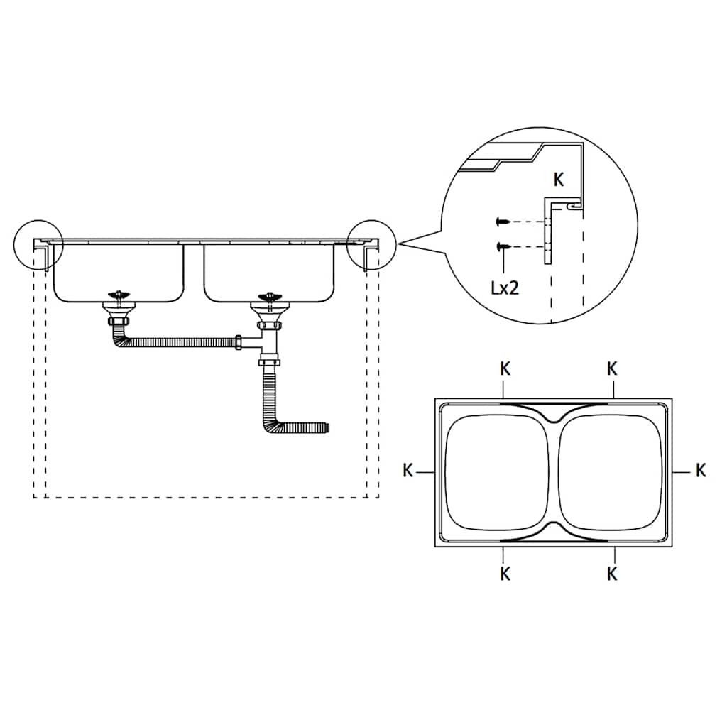Lavello Cucina Doppia Vasca 800x600x155 mm Argento Acciaio Inox | homemem39