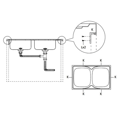 Lavello Cucina Doppia Vasca 1200x500x155mm Argento Acciaio Inox