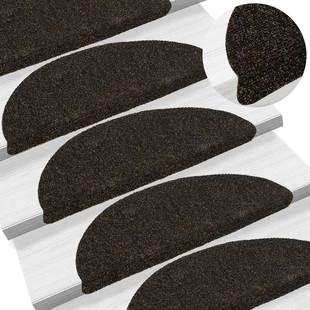 Tappetini per scale autoadesivi 15 pz 56x17x3 cm Marrone scuro semicircolari | homemem39