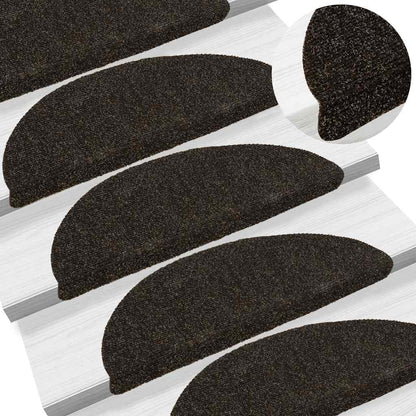 Tappetini per scale autoadesivi 15 pz 56x17x3 cm Marrone scuro semicircolari | homemem39