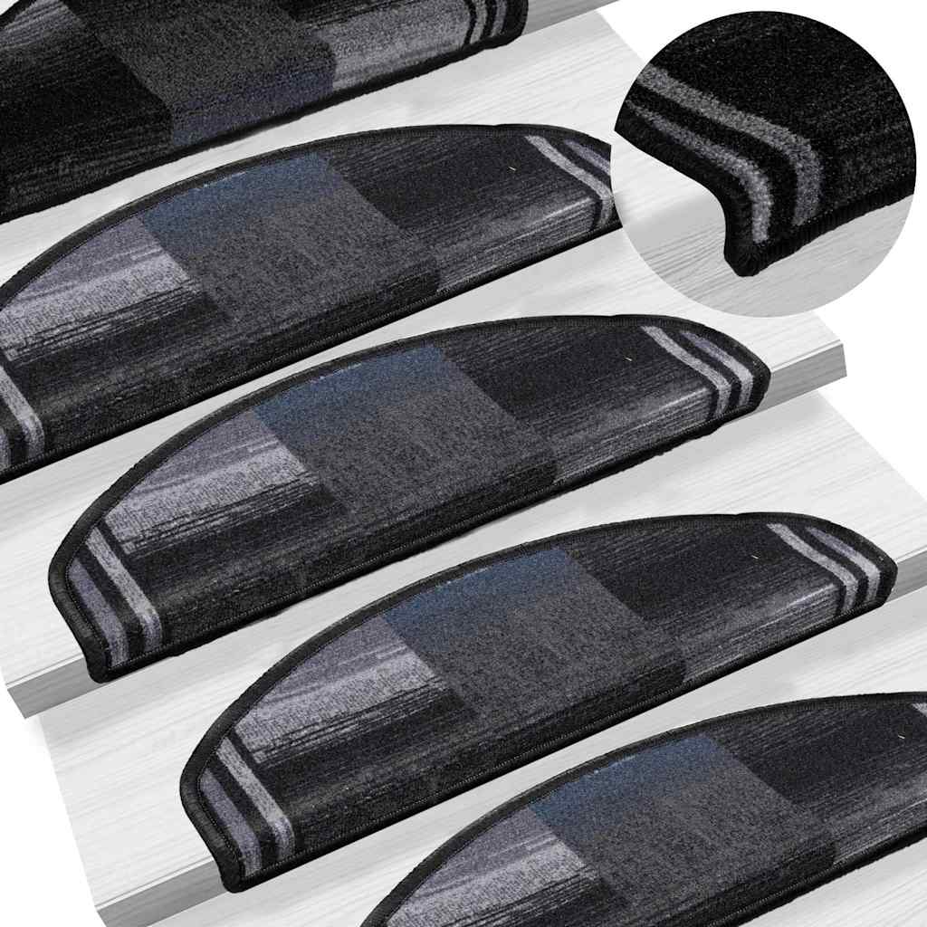 Tappetini Autoadesivi per Scale 15 pz Nero e Grigio 65x21x4 cm