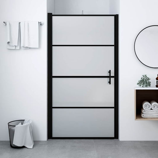 Porta per Doccia in Vetro Temperato Smerigliato 91x195 cm Nero | homemem39