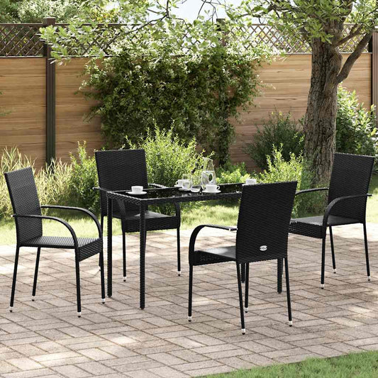 Stackable Outdoor Chairs 4 pcs in Black Polyrattan