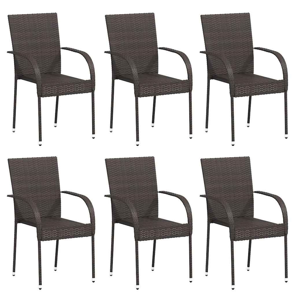 Stackable Outdoor Chairs 6 pcs in Brown Polyrattan