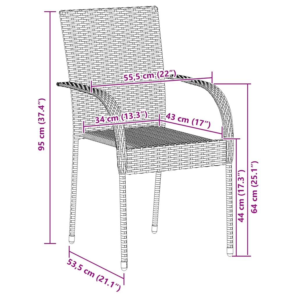 Sedie da Esterno Impilabili 6 pz in Polyrattan Nere - homemem39