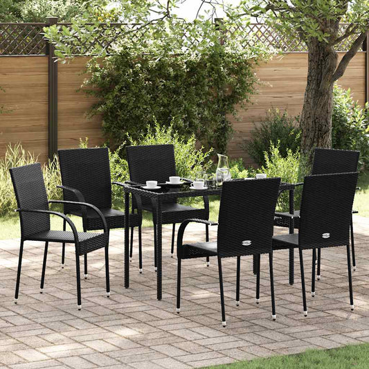 Stackable Outdoor Chairs 6 pcs in Black Polyrattan