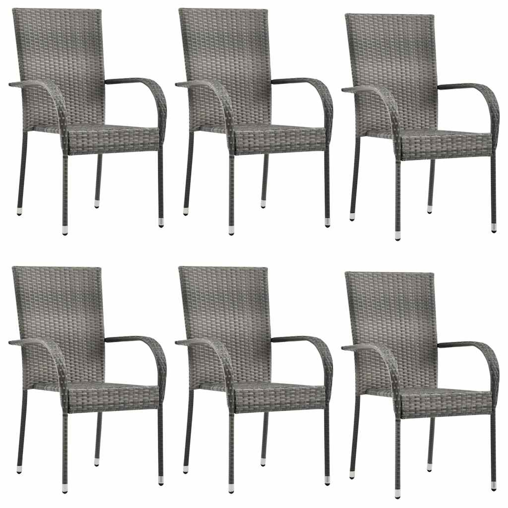 Stackable Outdoor Chairs 6 pcs Gray in Polyrattan